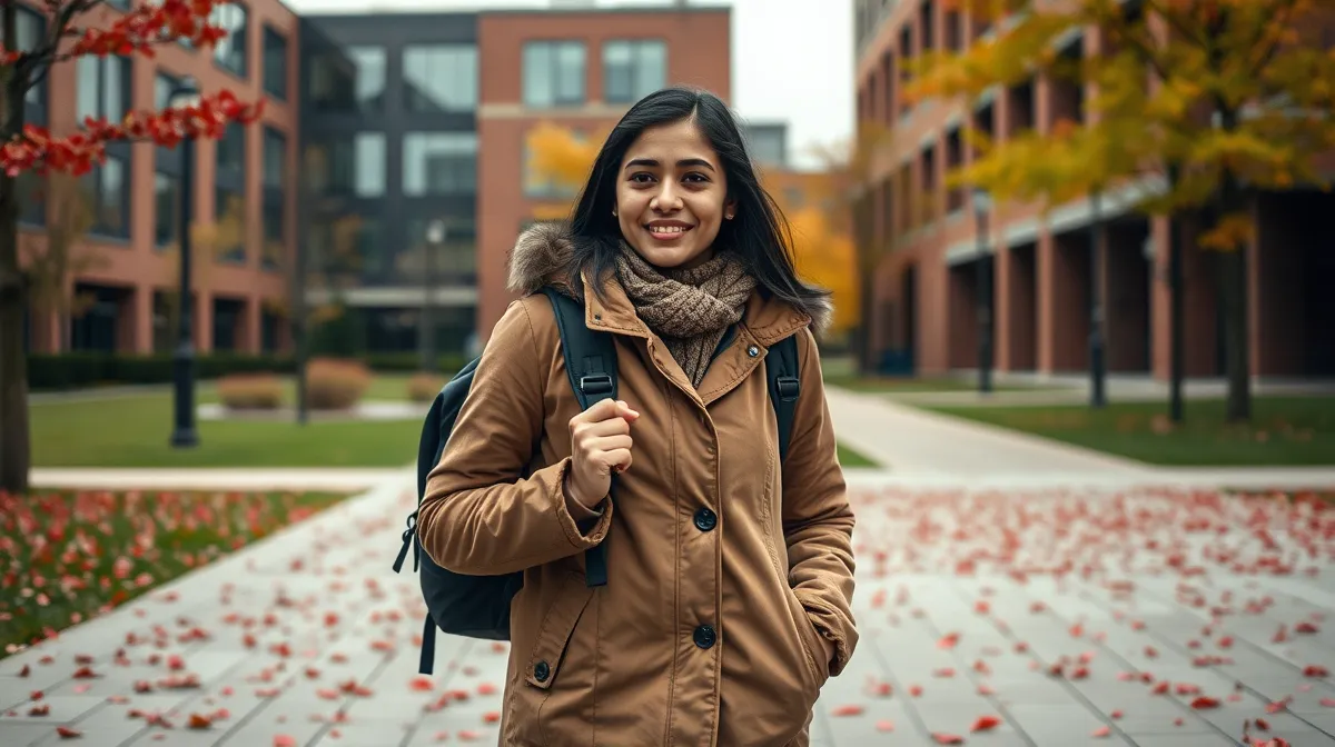 Indian student on a Canadian university campus researching the cost of studying in Canada for Indian students in 2026
