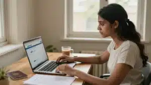 Indian student checking her CAS letter UK status on a university admissions portal before applying for a Student visa