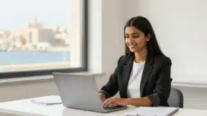 Indian student researching Malta scholarships for Indian students on a laptop