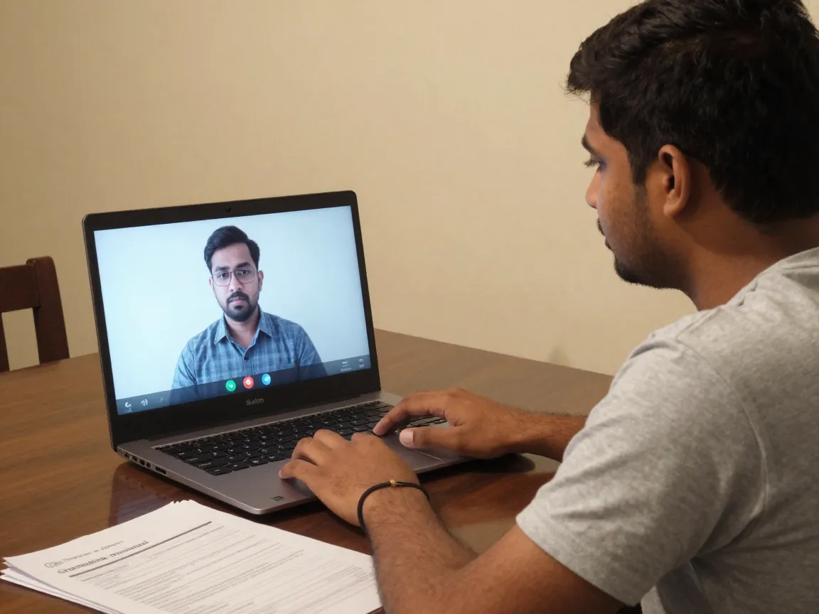 Indian student discussing UK scholarship application documents in a counselling video call