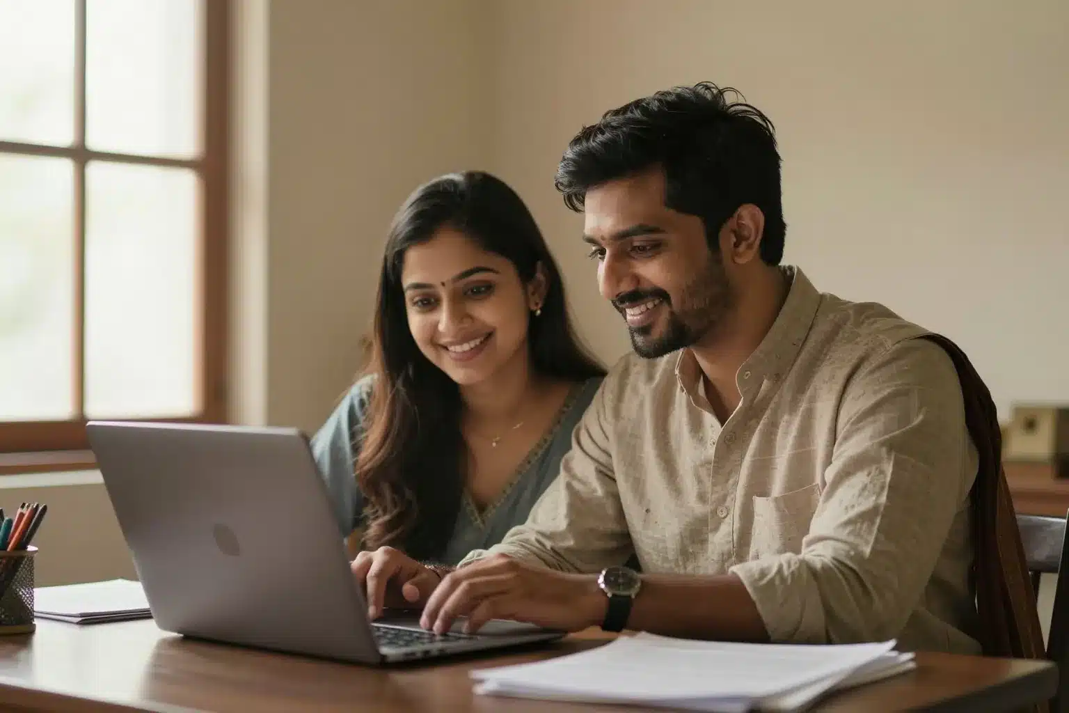 Indian couple discussing UK student dependent visa rules for 2026