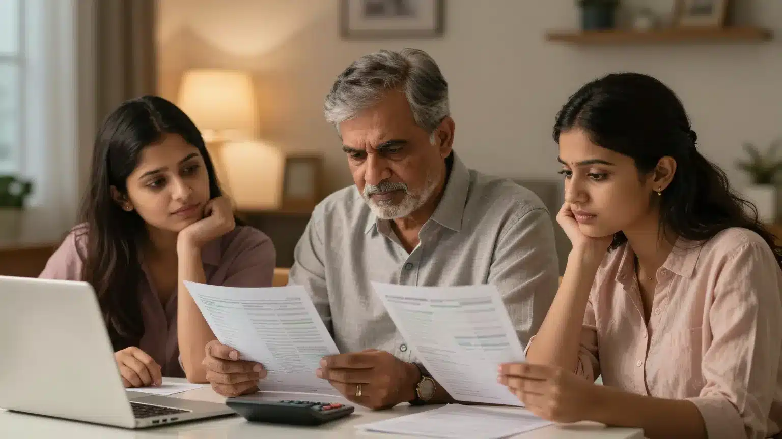 Indian family reviewing bank statements to meet the UK student visa 28-day proof of funds rule set by the CAS letter