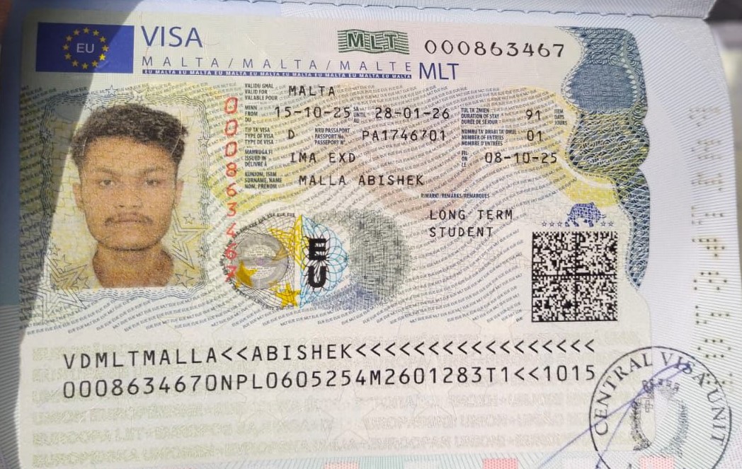 Malta student visa approval - Abishek Malla