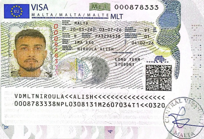Malta student visa approval - Alish Nirola