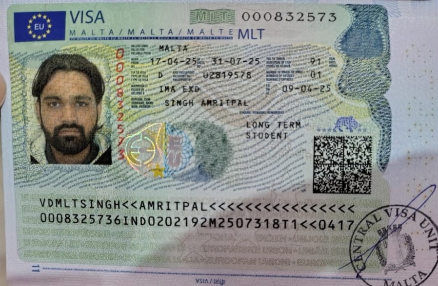 Malta student visa approval - Amritpal Singh