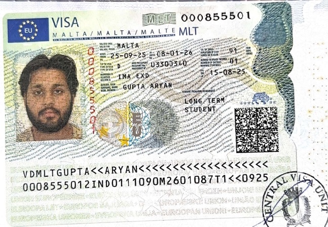 Malta student visa approval - Aryan Gupta